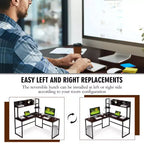 55'' L-Shaped Corner Desk with Open Storage Hutch