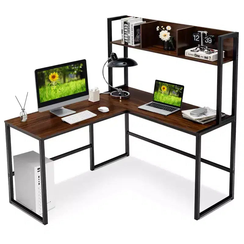 55'' L-Shaped Corner Desk with Open Storage Hutch