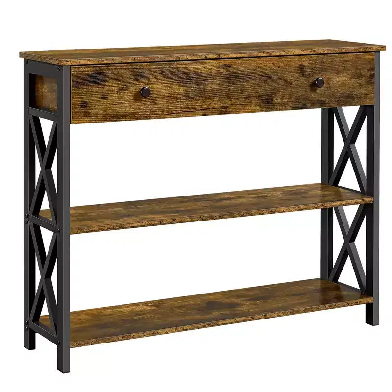 Vintage Console Table with Drawer and Open Shelves