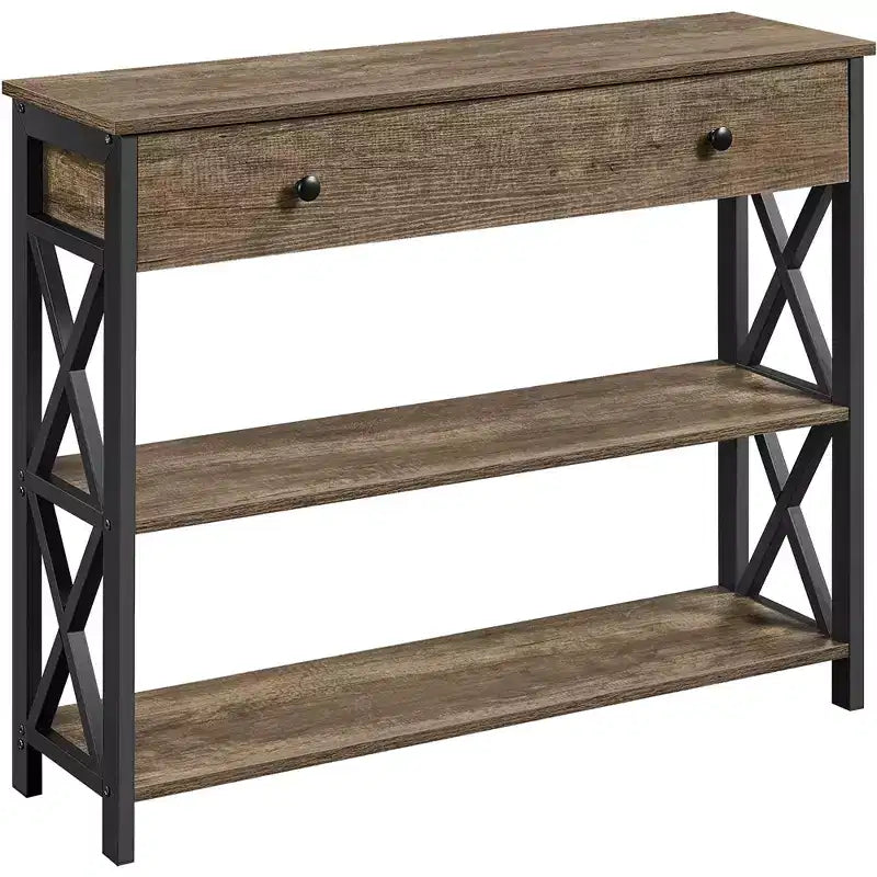 Vintage Console Table with Drawer and Open Shelves