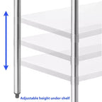Stainless Steel Work Table with Undershelf – NSF Certified, Multiple Sizes