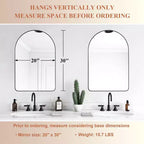 20 x 30 Inch Arched Wall Mirror with Steel Frame, Matte Black
