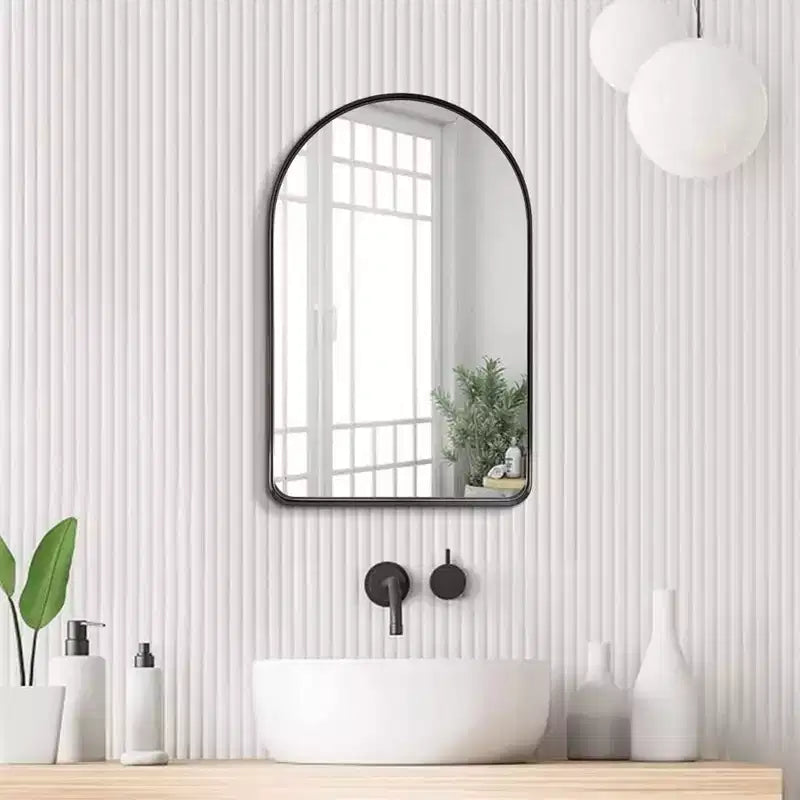 20 x 30 Inch Arched Wall Mirror with Steel Frame, Matte Black