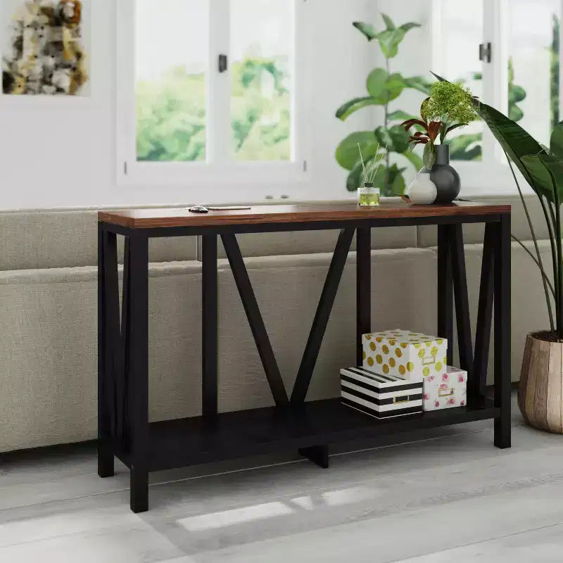 2-Tier Farmhouse Console Table with Lower Shelf