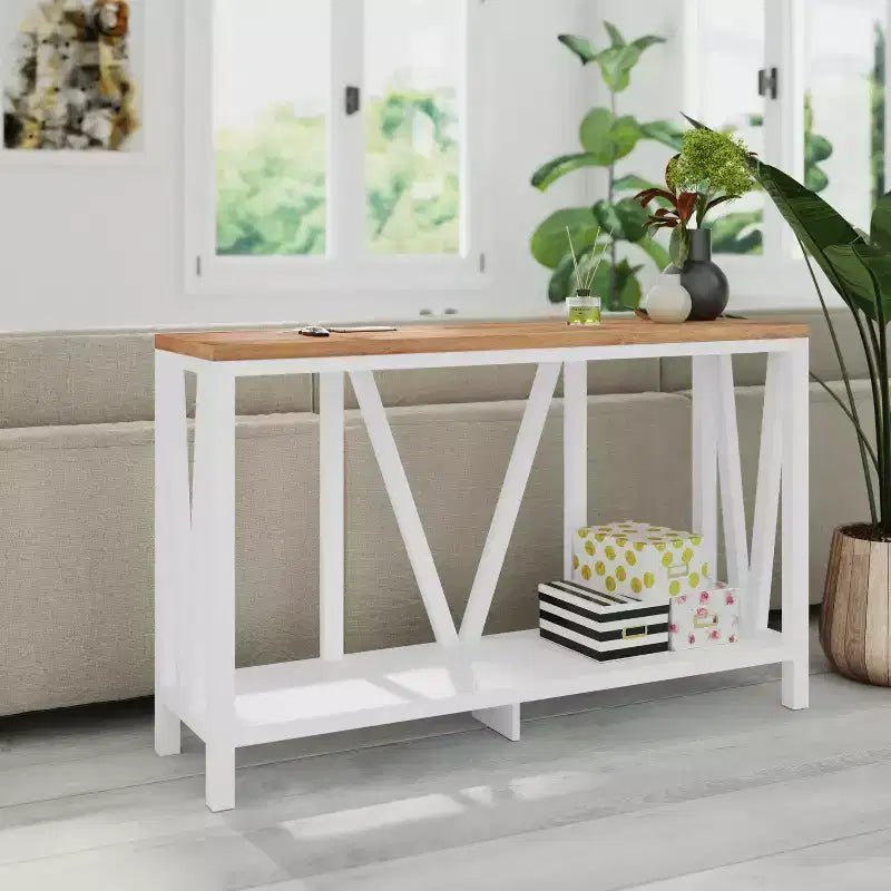 2-Tier Farmhouse Console Table with Lower Shelf