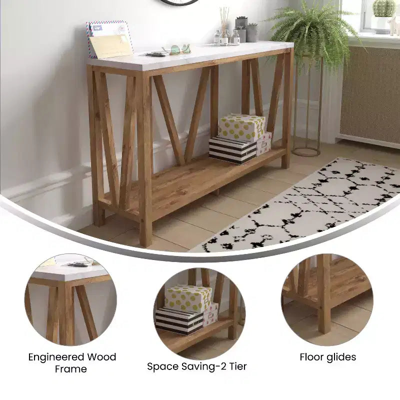 2-Tier Farmhouse Console Table with Lower Shelf