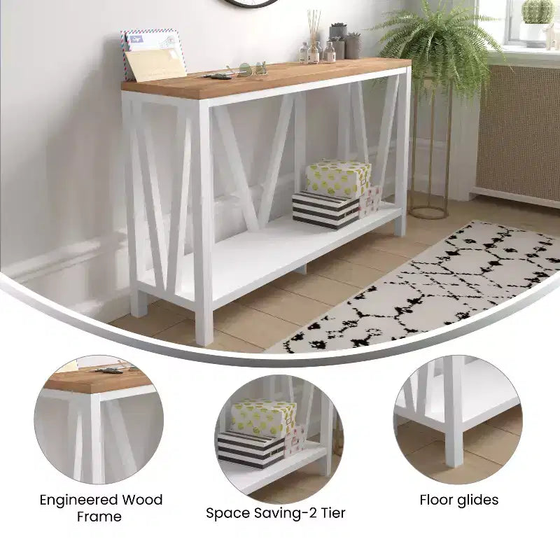 2-Tier Farmhouse Console Table with Lower Shelf