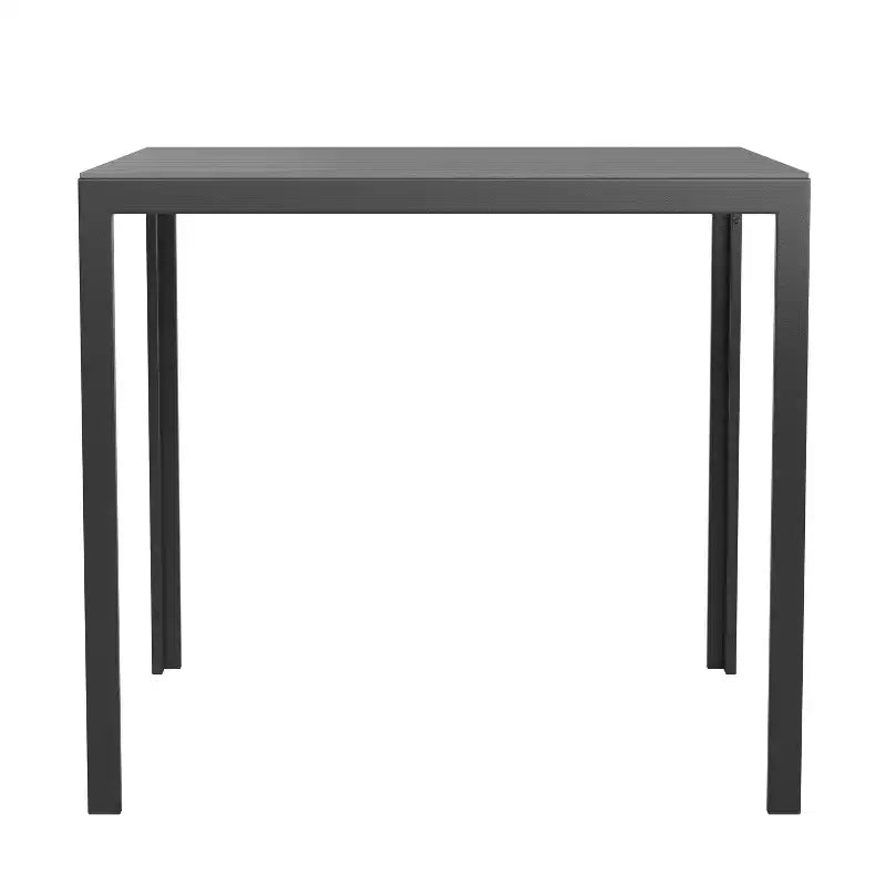 All-Weather Indoor/Outdoor Square Patio Dining Table for 4 with Steel Frame and Poly Resin Slatted Top - Black