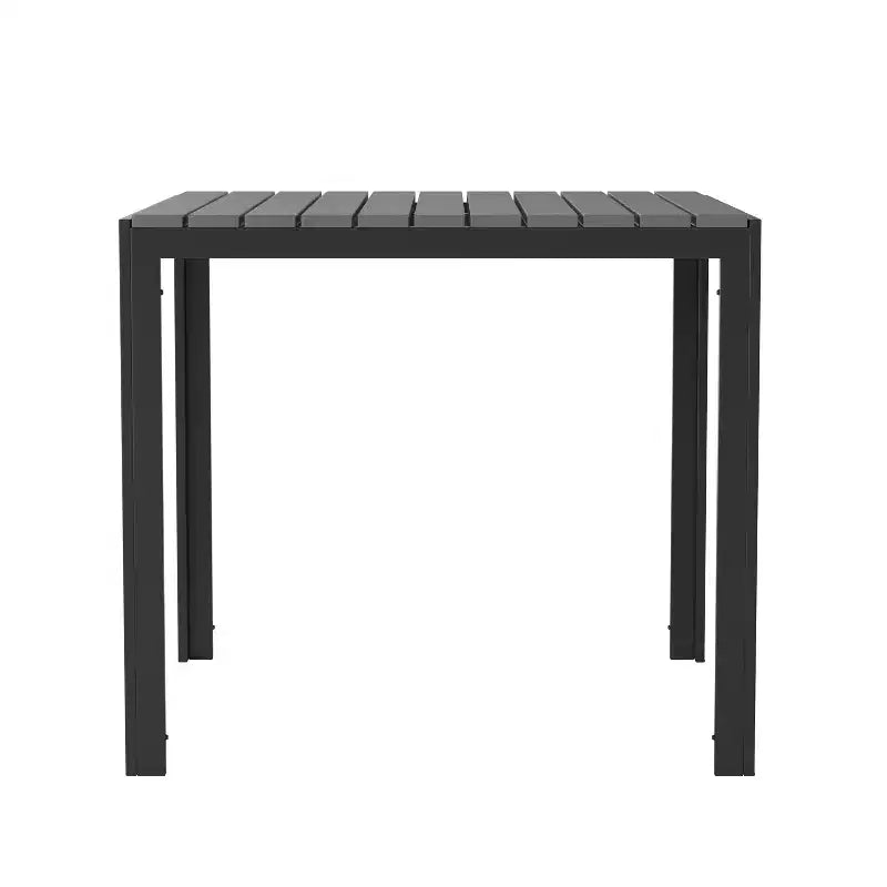 All-Weather Indoor/Outdoor Square Patio Dining Table for 4 with Steel Frame and Poly Resin Slatted Top - Black