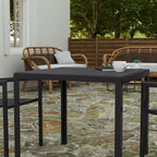 All-Weather Indoor/Outdoor Square Patio Dining Table for 4 with Steel Frame and Poly Resin Slatted Top - Black