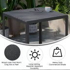 All-Weather Indoor/Outdoor Square Patio Dining Table for 4 with Steel Frame and Poly Resin Slatted Top - Black