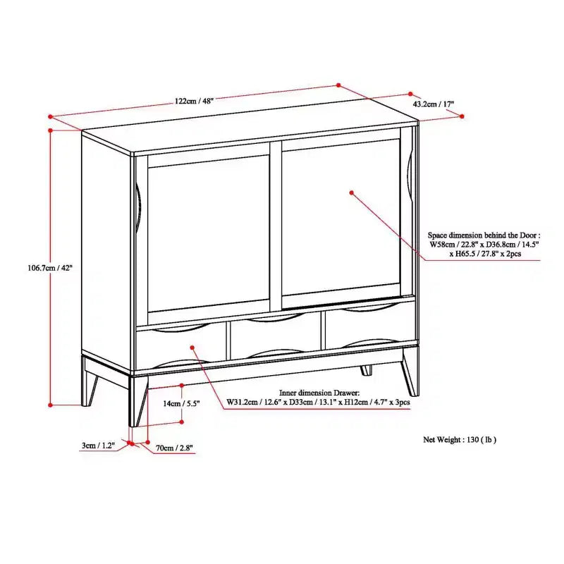 Medium Storage Cabinet with Sliding Doors and Drawers