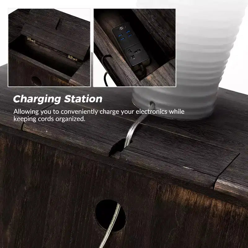 24-Inch 2-Drawer End Table with Charging Station