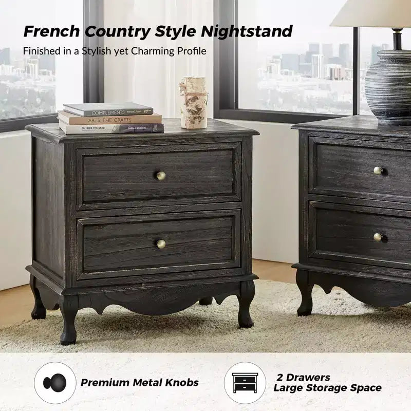 24-Inch 2-Drawer End Table with Charging Station