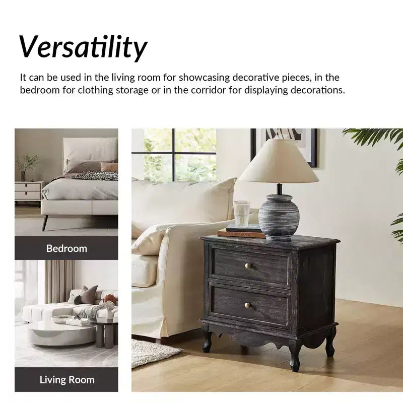 24-Inch 2-Drawer End Table with Charging Station