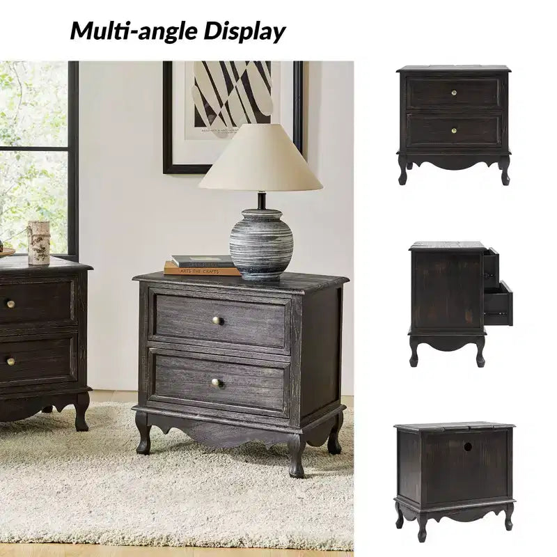 24-Inch 2-Drawer End Table with Charging Station