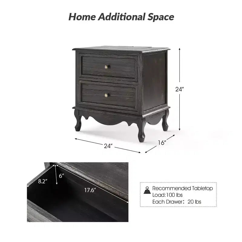 24-Inch 2-Drawer End Table with Charging Station