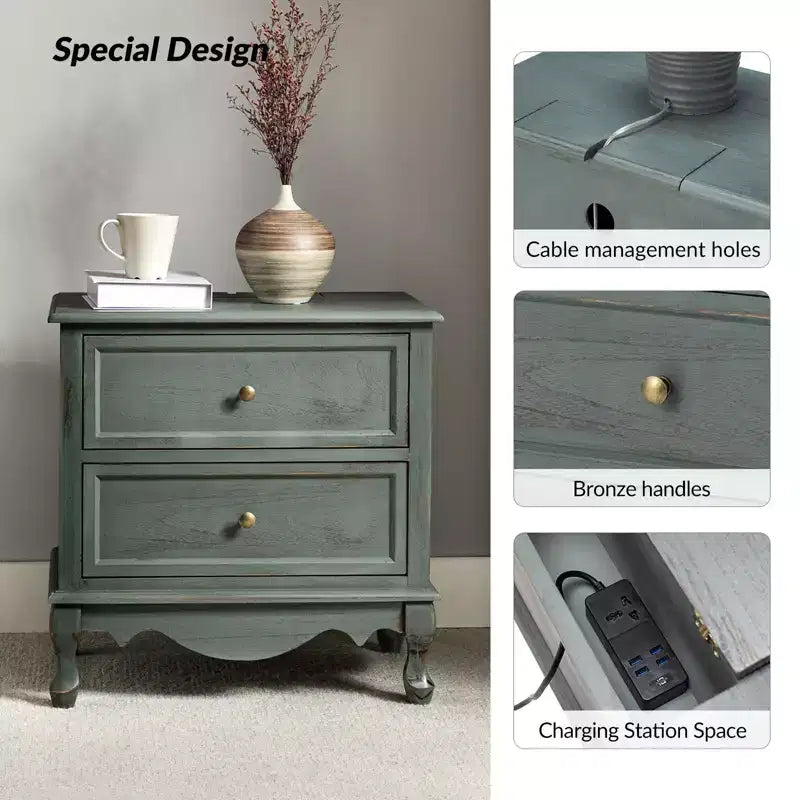 24-Inch 2-Drawer End Table with Charging Station