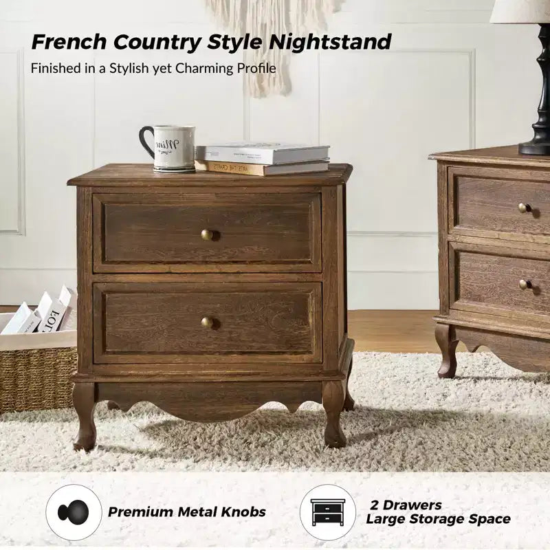 24-Inch 2-Drawer End Table with Charging Station
