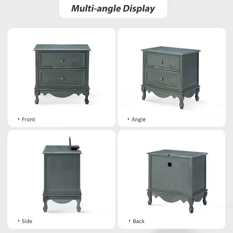 24-Inch 2-Drawer End Table with Charging Station