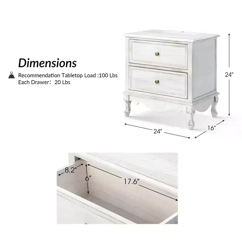 24-Inch 2-Drawer End Table with Charging Station