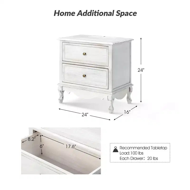 24-Inch 2-Drawer End Table with Charging Station