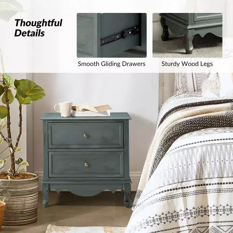 24-Inch 2-Drawer End Table with Charging Station