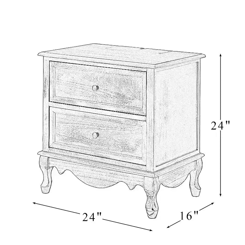 24-Inch 2-Drawer End Table with Charging Station