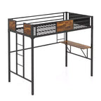 Twin Size Loft Bed with Desk, Shelf, Safety Guardrail and Ladder
