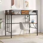 Twin Size Loft Bed with Desk, Shelf, Safety Guardrail and Ladder