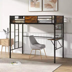 Twin Size Loft Bed with Desk, Shelf, Safety Guardrail and Ladder
