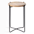 Round Wood Top Metal Frame Side Table, 16x16x25, Brown