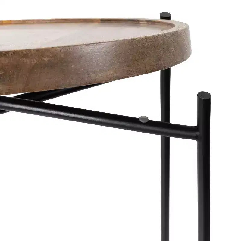 Round Wood Top Metal Frame Side Table, 16x16x25, Brown
