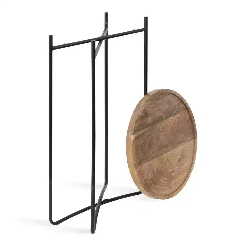 Round Wood Top Metal Frame Side Table, 16x16x25, Brown