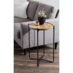 Round Wood Top Metal Frame Side Table, 16x16x25, Brown