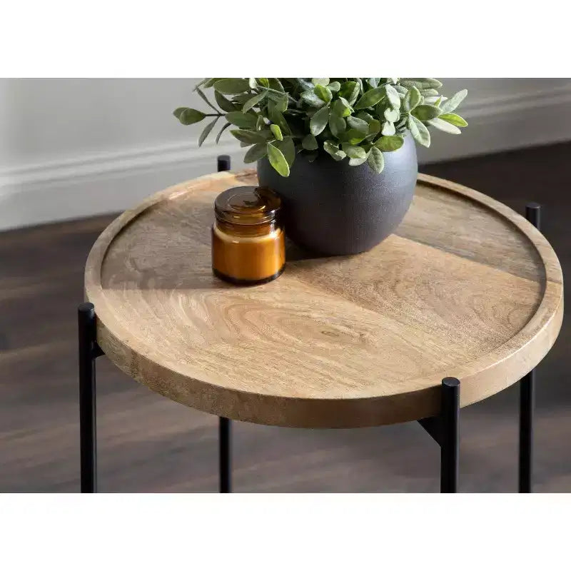 Round Wood Top Metal Frame Side Table, 16x16x25, Brown