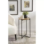 Round Wood Top Metal Frame Side Table, 16x16x25, Brown