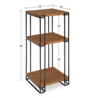 Square Wood and Metal 3-Tier End Table, 12x12x30, Brown
