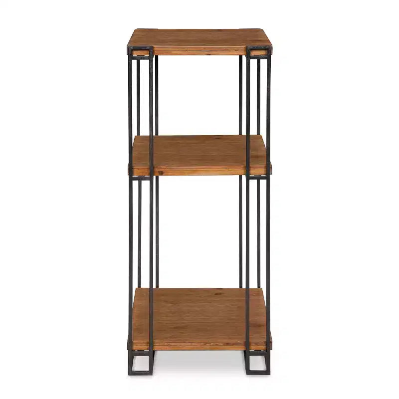 Square Wood and Metal 3-Tier End Table, 12x12x30, Brown
