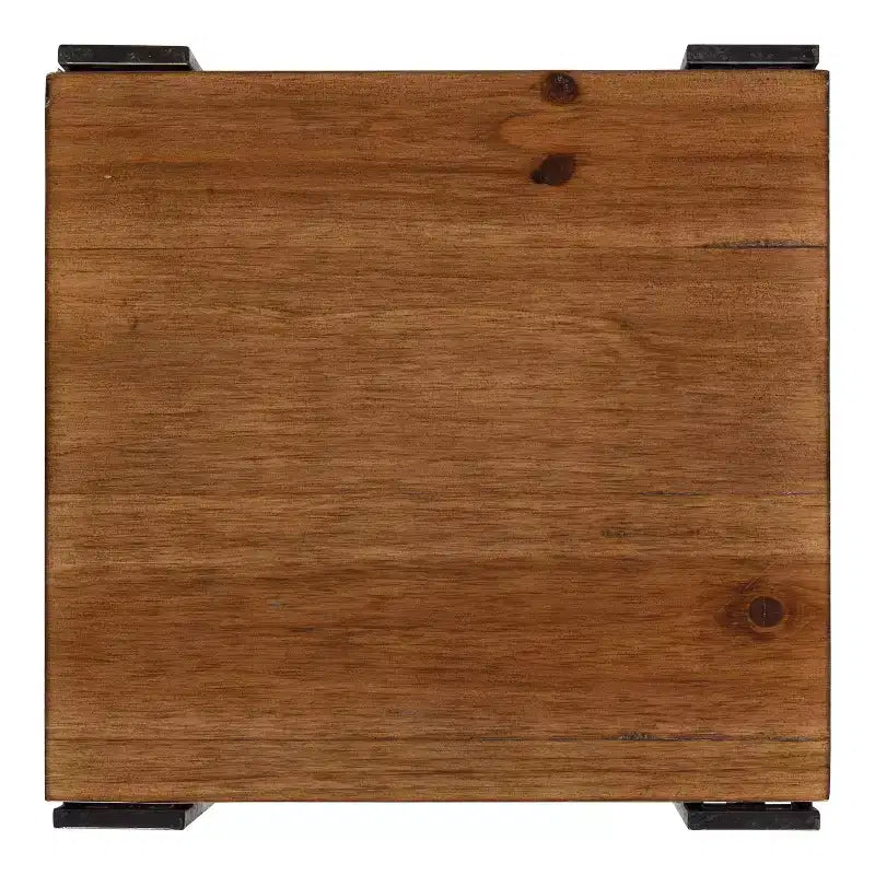 Square Wood and Metal 3-Tier End Table, 12x12x30, Brown