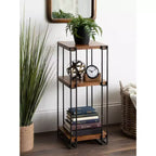 Square Wood and Metal 3-Tier End Table, 12x12x30, Brown