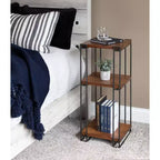 Square Wood and Metal 3-Tier End Table, 12x12x30, Brown