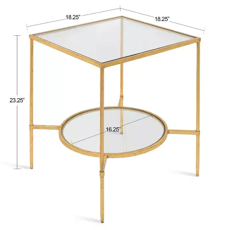 Gold Metal Side Table with Glass Top