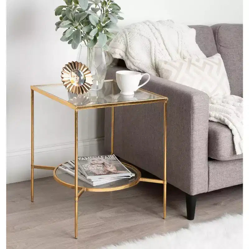 Gold Metal Side Table with Glass Top