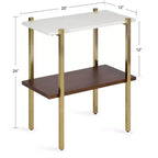Midcentury Modern Two-Tier Side Table with Marble Top, 20x12x24, White