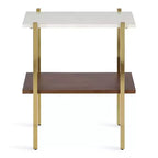 Midcentury Modern Two-Tier Side Table with Marble Top, 20x12x24, White