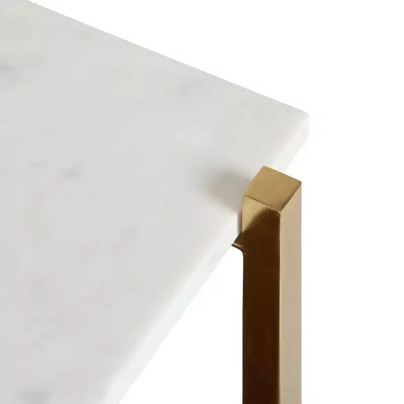 Midcentury Modern Two-Tier Side Table with Marble Top, 20x12x24, White