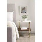 Midcentury Modern Two-Tier Side Table with Marble Top, 20x12x24, White
